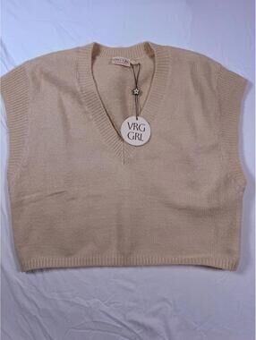 VRG GRL Beige Sleeveless Knit Sweater Vest Size S